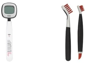 OXO Good Grips Chef's Precision Digital Instant Read Thermometer, Metallic Black, 25.4 x 10.9 x 1.8 cm & Good Grips Deep Clean Brush Set - Orange