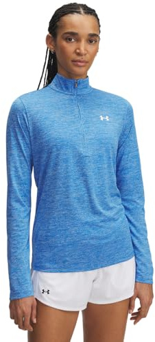Under Armour Damen Tech 1/2 Zip Twist, Langarmshirt mit Reißverschluss, weiches & schnelltrocknendes Funktionsshirt Langarm, Longsleeve mit halbem Reißverschluss,Blue Atlantis / / White,XXL
