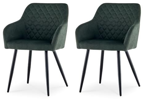 CLIPOP Esszimmerstühle 2er Set, Küchenstuhl Leinen Bezug Wohnzimmerstuhl Polsterstuhl mit Armlehne Metallbeine Polstersessel Stuhl für Esszimmer Wohnzimmer Küche (2, Leinen Waldgrün)