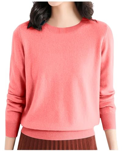 Lässiger Strickpullover mit lockerer Passform für Damen, tiefer Schnitt, Rundhalsausschnitt, leichtes Oberteil für den/Winter Damen Übergangsmantel (Watermelon Red #1, S)