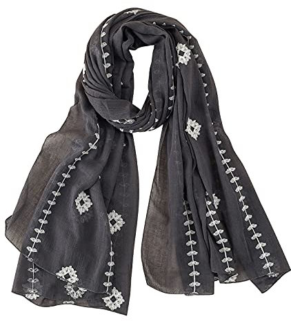 Cabrio Kopfbedeckung Damen Schal Kariert Damen Langer, dünner, bestickter und schlichter -Schal aus Leinen und Baumwolle Halstuch Motorrad Halstuch Damen Seide Einfarbig (Dark Gray, One Size)