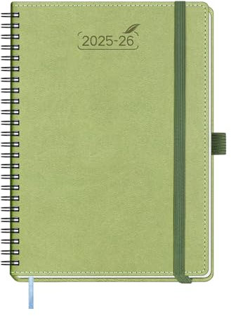 BEZEND Kalender 2025 2026 Wochenplaner A5,18-Monate Juli 25-Dez 26,Buchkalender Ringbuch PU-Leder Softcover 1 Woche 2 Seiten mit Stifthalter - Kiwi