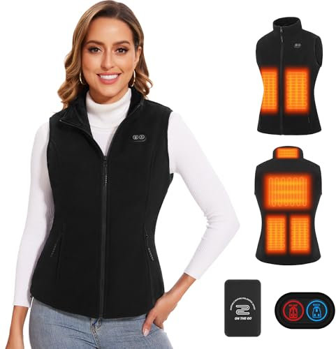 Vofuoti Beheizbare Weste Damen mit 7.4V 10000mAh Akku,Fleece Beheizbare Weste 3 Heizstufen,Beheizbare Jacke mit Elektrischem USB-Körperwärmer,Slim Fit Elektrische Heizweste für Innen,Außen,Geschenk