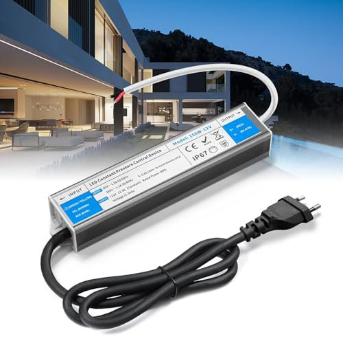 BRIMETI Transformateur 220V 12V 150W LED Driver Etanche IP67 Extérieur Transfo 12,5A Adaptateur Alimentation 220V AC à 12V DC Convertisseur Basse LED de Tension Constante avec Plug