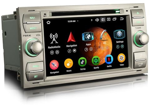 7 Zoll 8-Kern 4GB+64GB Android 14 Autoradio Bluetooth DVD Player für Ford C-Max S-Max Focus Galaxy Kuga Fiesta Transit Unterstützt GPS Navigation CarPlay Android Auto WiFi 4G DSP DAB+ OBD2 RDS DTV