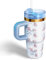 14 oz Tumbler with Handle and Straw, Kid Tumbler with Lid and Straw, 304 Stainless Steel Child Tumbler, School Sports Outdoor (Blue Bow)