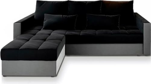 Masseno Ecksofa KOS PIK mit Schlaffunktion L-Form, Sofa mit Bettkasten, Wohnzimmersofa, Couch, Soffa, Bettsofa, Couchgarnitur- Schwarz, Kronos 07 + Paros 05
