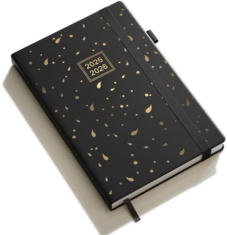 DeDe Bee Kalender 2025-2026 Wochenplaner, Terminplaner buchkalender, A5 Gebundene Ausgabe Tagebuch, Mehrsprachiges, 1 Woche 2 Seiten, Juli 2025 - Dezember 2026 (Schwarz)