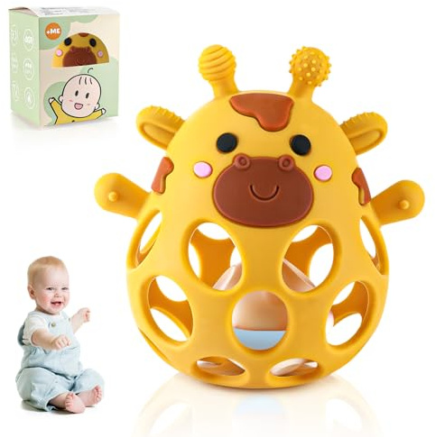 Beißring Baby Spielzeug Beißring Spielzeuge, Teething Ring Baby Toy | Silicone Rattle Toy BPA Frei Beißspielzeug Ba by Montessori Spielzeug für 3-18 Monaten (Gelb)