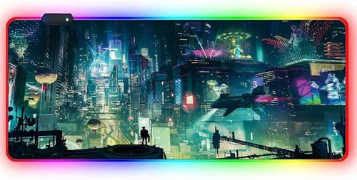 RGB TAPPETINO XXL - MOUSE PAD GIOCO GAMING 900X400 - LED 7 COLORI - 4 EFFETTI LUCI - REGOLABILE ANTISCIVOLO LAVABILE - PER PC DESKTOP E LAPTOP FUTURISTICO MODERNO C06