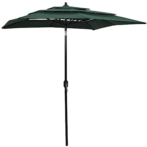 WKIEQACO Home & Garden Furniture-Ombrellone da giardino a 3 livelli con palo in alluminio verde 2x2 m