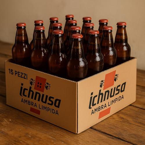 15 Bottiglie Birra Ichnusa Ambra Limpida 45cl | Birra Italiana Originale Sarda | 5% Vol | Vetro | Gusto Ambrato Equilibrato | Prodotta a Cagliari | Confezione da 15 Pezzi