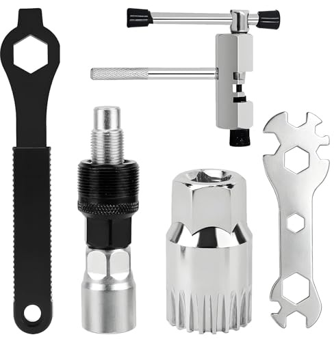 FeiFanChoice Bike Repair Tool Kit, 5Pcs, Crank Puller, Bottom Bracket Remover, Pedal Wrench, Chain Tool, Multifunctional Wrench, Alloy Steel, Universal Compatibility, Easy to Use, Compact & Portable