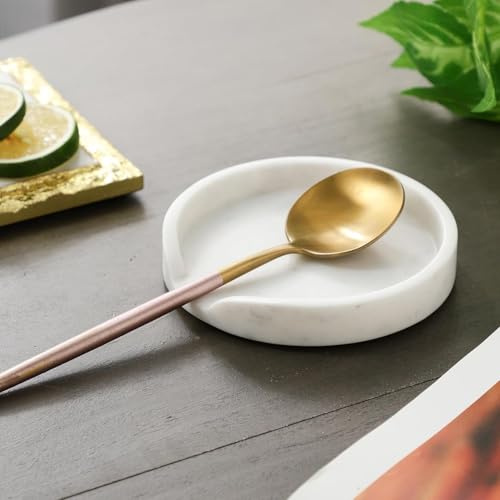 NikkisPride White Marble Spoon Holder – Marble Countertop Utensil Rest for Spoons, Ladles & Spatulas – Elegant Kitchen Accessory
