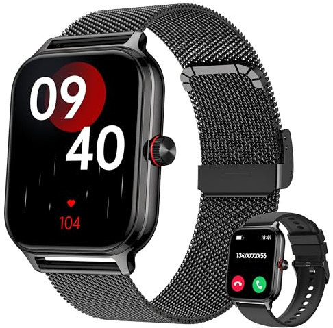 LODIMEKE Smartwatch Herren Damen Telefonfunktion Blutdruck Herzfrequenz Schlaf, 1.96’’ AI Fitnessuhr 100+ Sportmodi, IP67 wasserdichte Schrittzähler Wecker Taschenrechner Visitenkarte iOS Android