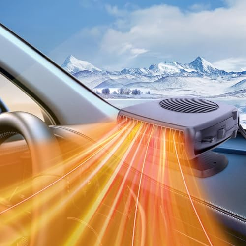 Car Heater,12V 200W Fast Heating and Cooling Fan Portable Windshield Defogger and Defroster Plug into Cigarette Lighter for Car RV SUV (Black)