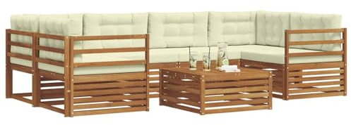 vidaXL Outdoor-Sofagarnitur mit Kissen 8 pcs Natur und Creme, Gartenmöbel, modernes Outdoor-Sofa, strapazierfähiges Set, Terrassen-Lounge und Sitzgruppe