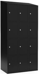 kaiserkraft | 4er-Schließfachschrank Fydor | 3 Abteile | Schwarz | B 900 mm | schräge Dachform | Zylinderschloss
