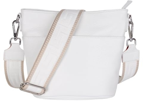 MIRROSI Damen Umhängetasche, Crossbody Bag, Echtleder I Made in Italy (1 Tasche 1 oder 2 Gurt(e)), 24x18x12cm (BXHXT) Mittelgroß (Upgrade Version (mit 2 Gurte): Weiß Uni)