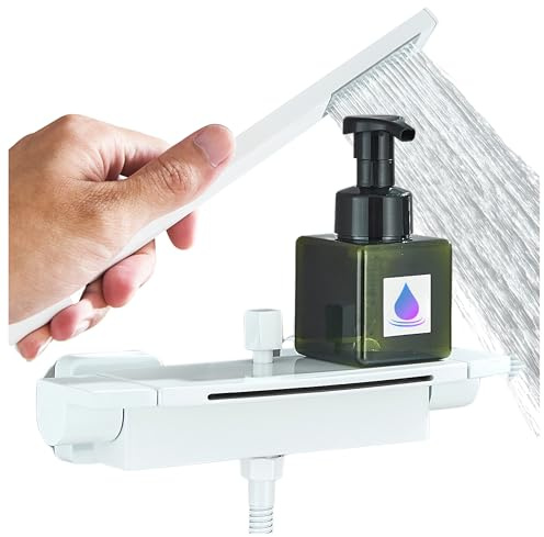 Ari Wand-Badearmatur Wasserfall Wandmontage Einhebelmischer Badezimmer Wannenarmatur mit Ablage Messing Korpus Keramikventil Modernes Design Badewannenarmatur Unterputz-Optik 150mm (Weiß)