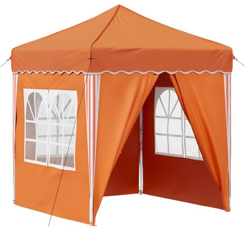 Owoxanthellate Pop-up Partyzelt 195 x 195 x 245 cm Orange, Faltzelt mit 4 Seitenwänden, Pavillon höhenverstellbar für Garten und Events, Oxford-Stoff und Metallrahmen