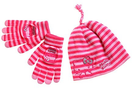 Hello Kitty Mädchen 2 tlg Set bestehend aus: Mütze und Handschuhe - rosa - 53