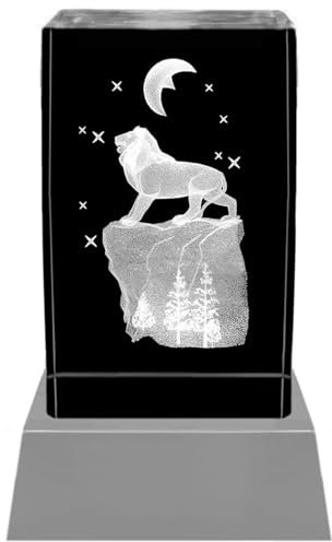 Kaltner Präsente Stimmungslicht - Das perfekte Geschenk: LED Kerze/Kristall Glasblock / 3D-Laser-Gravur Tiere Löwe