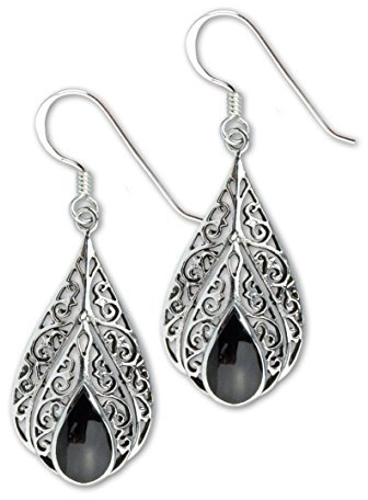 Ohrringe Onyx Ornament Tropfen Ohrhänger 925 Sterling Silber Damenohrringe