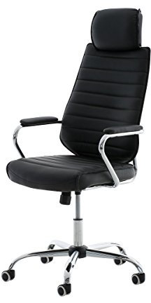 CLP Bürostuhl ergonomisch Rako, Schreibtischstuhl höhenverstellbar drehbar Kunstleder, Rückenlehne mit Kopfstütze, Armlehnen gepolstert, Farbe:schwarz
