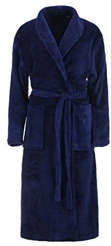 Brandsseller Accappatoio Unisex in Microfibra S/M – Vestaglia Morbida con Collo Sciallato, Tasche e Cintura – Ideale per Uomo e Donna, per Casa, Viaggio, Hotel e Spa – Colore Blu Navy