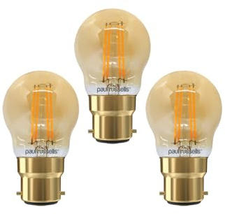 paul russells LED Filament Golf Ball Light Bayonet Cap B22, 35W Equivalent G45 Bulbs, 4.5W 400LM LED BC 2200K Amber Lamps, Home Ceiling Chandelier Energy Saving Lightbulbs, Pack of 3