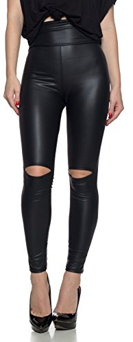 J2 Love Women's Knee Slit Faux Leather Legging, Large, Black