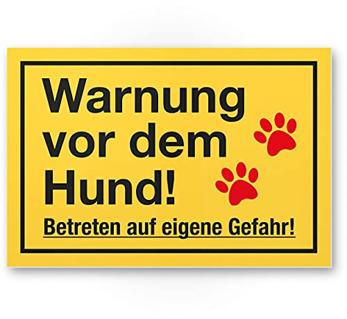Komma Security Warnung Hund - Betreten eigene Gefahr - Hunde Schild Hinweisschild Gartentor Gartenzaun - Türschild Haustüre Warnschild Abschreckung Einbruchschutz - Achtung Hund