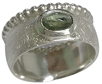 Silberring mit grünem Turmalin und Kugelring, Goldschmiedearbeit