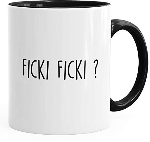 MoonWorks® Kaffee-Tasse mit Spruch Ficki Ficki? Motiv lustig Ironie Kaffeebecher schwarz Keramik-Tasse