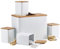 Cooks Professional 5 Piece Tea, Coffee, Sugar, Biscuit & Bread Square Cannister Set with Bamboo Lids | Diamond Pattern Labelled Stainless Steel Kitchen Storage Bins Airtight Containers | White