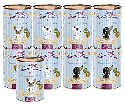 Terra Canis Kennenlernpaket Welpen Nassfutter für Hunde, 9x400g | 100% Lebensmittelqualität aller Rohstoffe, ideal zum Kennenlernen, abwechslungsreiche Menü-Auswahl
