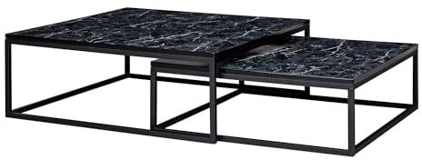 FineBuy Design Couchtisch 2er Set Marmor Optik Eckig, Couchtische 2-teilig Tischgestell Metall, Edle Wohnzimmertische, Moderne Satztische