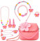 BIQIQI Kinderschmuck Kleine Mädchen Süße Plüsch Handtasche Geldbörsen mit Halskette Armband Ring und Ohrring Schmuckset Mein Erster Geldbeutel für Kleine Mädchen Modeschmuck Anzieh und Rollenspiel