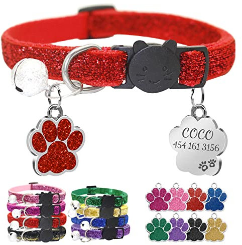 CAMAL Katzenhalsband mit Hundemarke Personalisiert, Katzenhalsband mit Namen und Adresse, Verstellbares Halsband für Haustiere 19–32 cm (Rot)