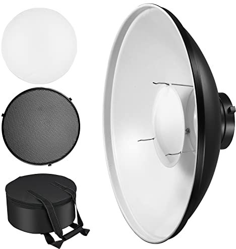 Soonpho Beauty Dish 42 cm/16 Zoll Standard Reflektor mit Schwarz Wabengitter,Weiß Diffusor und Aufbewahrungstasche,Fotostudio Strobe Blitzlicht Reflektor für Bowens Mount Studioblitz
