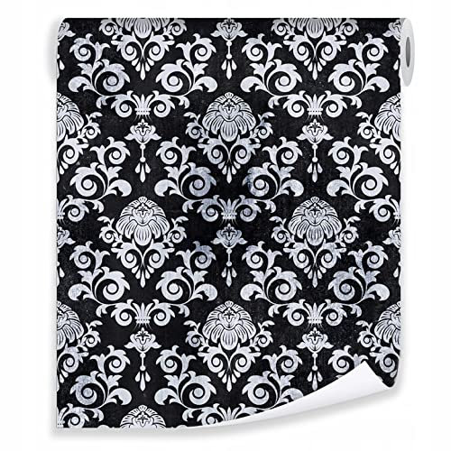 Vlies Tapete Rolle Muster Ornamente Barock 10mx50cm Schlafzimmer Wohnzimmer schwarz weiß grau Modern 10M Vliestapete Tapeten Wandtapete Mustertapete Tapetenrolle inklusiv Kleister UV-Beständig (1021)