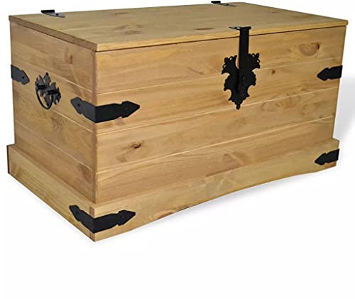 Susany Storage Chest, Box, Wooden Chest Trunk, Large Toy Chests with Lid, Box Organizer Unit, for Living Room, Bedroom or Guest Mexican Pine Corona Range 91x49.5x47 cm, Black