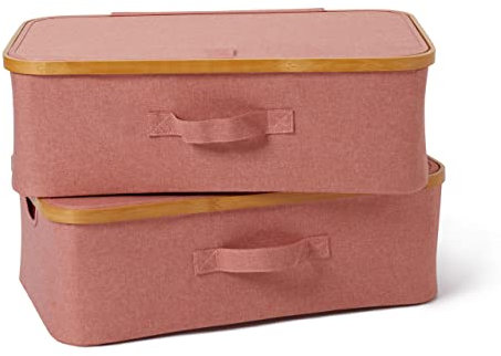 Lumaland faltbares Unterbett Aufbewahrungsbox Organizer mit Bambus-Rahmen im 2er Set Maße 54 x 33 x 18 cm, Rosa