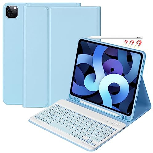 Teclado iPad Air 11 (M2,2024/M3,2025), Funda Teclado para iPad Pro 11 (2022/2021/2020/2018)& iPad Air 5/4 Gen, Español Ñ, KeyboardInalámbrico Bluetooth Desmontable y Fundas con Soporte de Lápiz