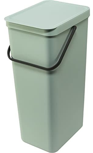Brabantia - Sort & Go Abfallbehälter 40L - Großer Recyclingbehälter für die Küche - Tragegriff - Pflegeleicht - Passt Eng an die Wand - Küchenmülleimer - Jade Green - 27 x 35 x 62 cm