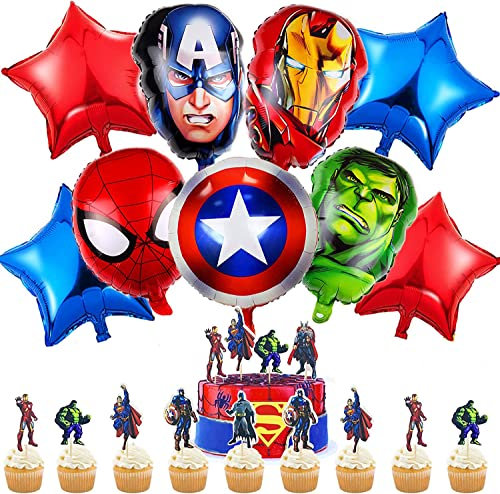 Superhero Birthday Party Decorations Party Supplies - Super hero Foil Balloons Cake Toppers for Kids Boys Superhero Theme Party Favor