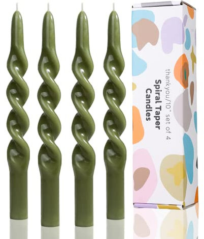 LPUSA Lot de 4 bougeoirs effilés faits à la main pour décoration de table, pendaison de crémaillère, idée cadeau de 25,4 cm (vert olive)