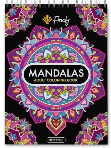 Finoly Mandalas Malbuch für Erwachsene mit 30 Illustrationen | Ausmalbuch für Erwachsene Reduzieren Stress | Mandala Buch für Erwachsene A4 | Premium Papier | Spiralbindung (Nacht, Band I)