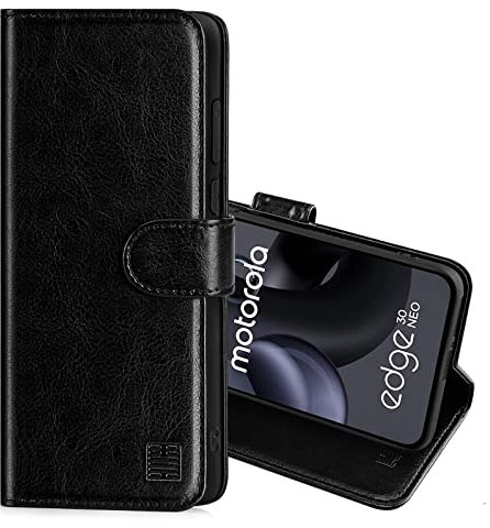 32nd PU Leder Mappen Hülle Flip Case Cover für Motorola Moto Edge 30 Neo, Ledertasche hüllen mit Magnetverschluss und Kartensteckplatz - Schwarz